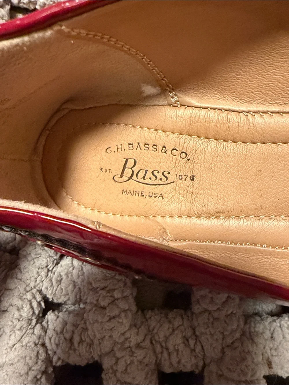 Bass Red Patent Pointed-Toe Flats with Grommet Detail